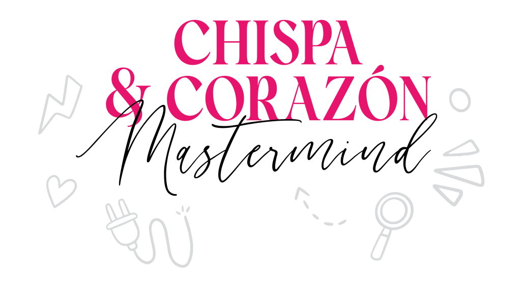 Texto 'Chispa y Corazón' con dibujos de íconos.