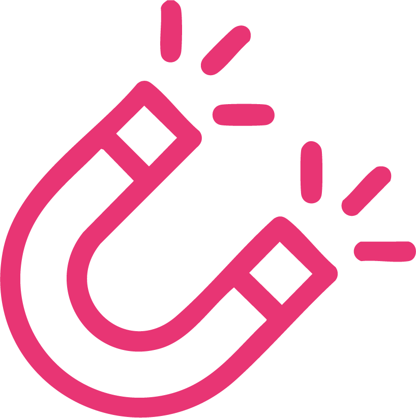 Icono de imán rosa atrayendo